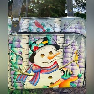 Anuschka Hand Painted Leather Crossbody/Organizer - The Boy & Snowman" 🔥DEAL